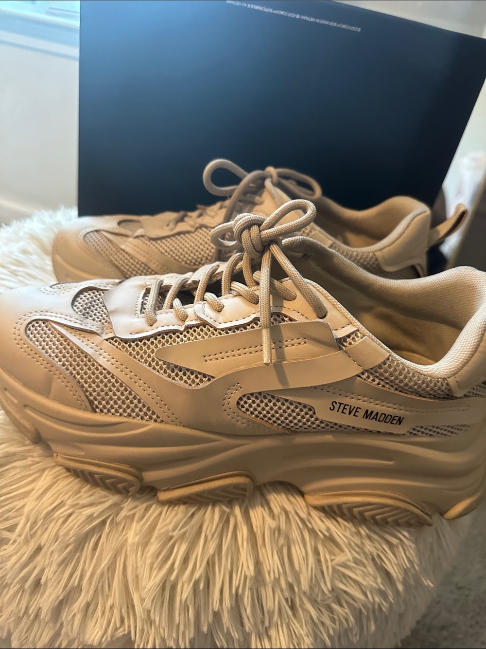 Steve Madden Women’s Chunky Lace-Up Sneakers in Light Beige